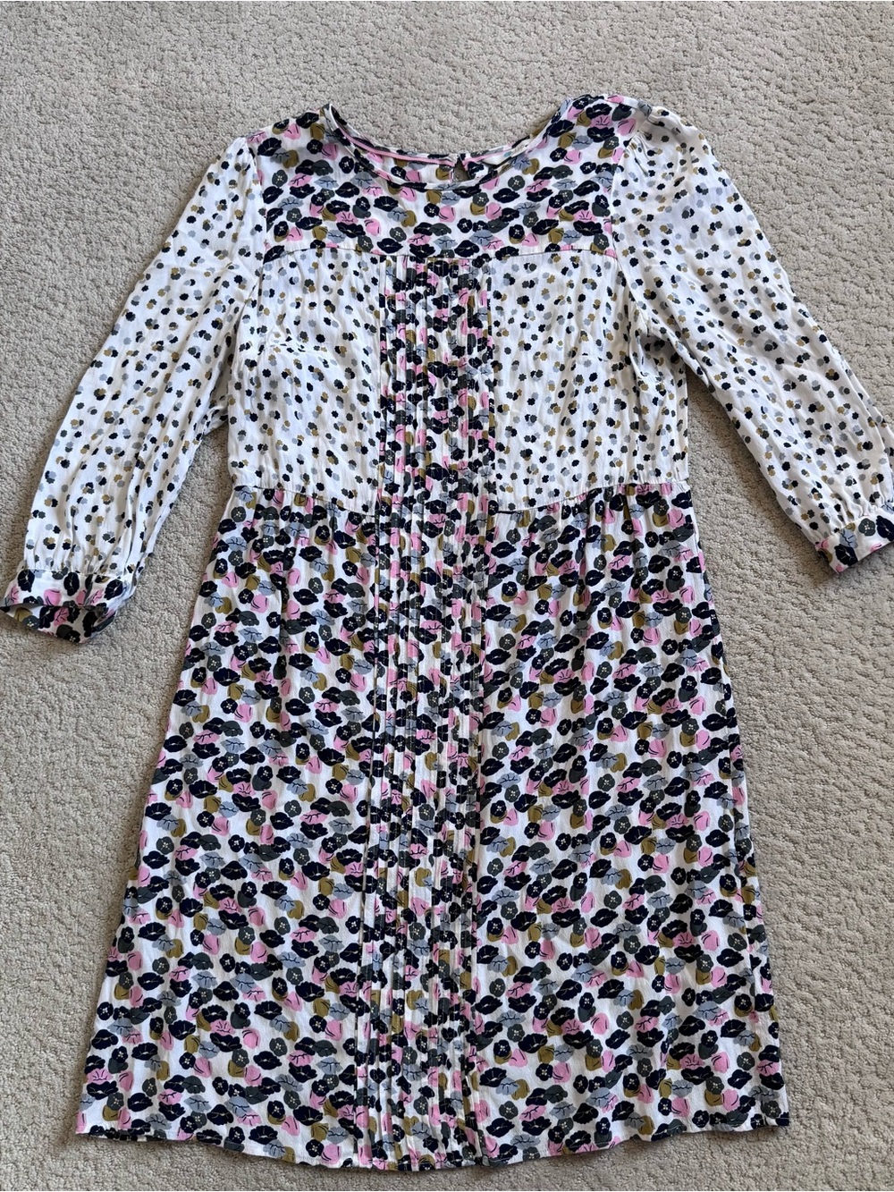 Boden Floral Dress Hopscotch Ivory Poppy Meadow 3/4 Sleeve US 8L
